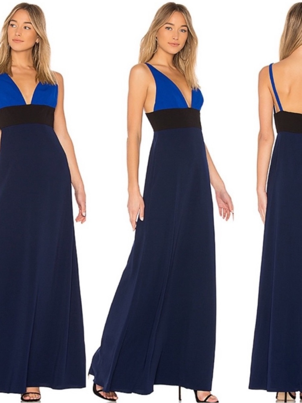 JILL JILL STUART Blue Color Block V Neck Dress